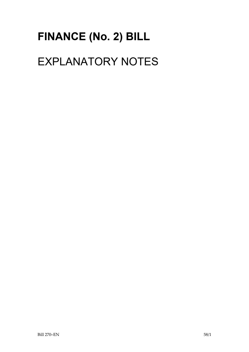 Finance (No.2) Bill Explanatory Notes