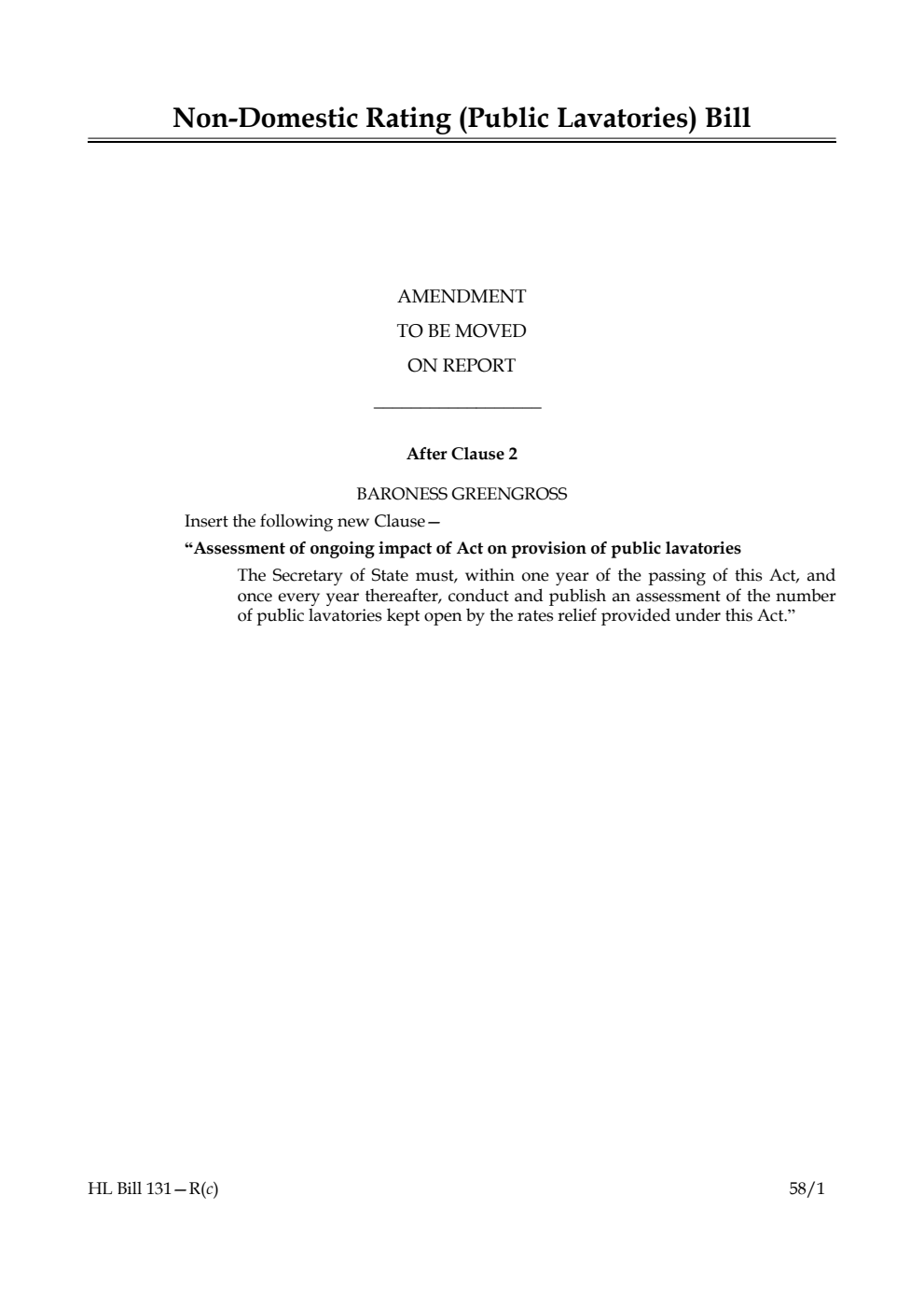 Non-Domestic Rating (Public Lavatories) Bill Amendment to be moved on Report