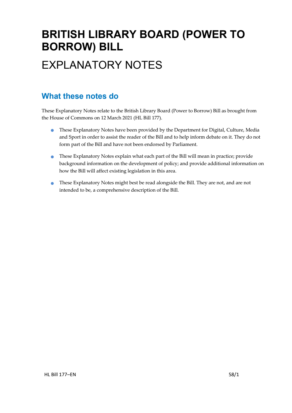 British Library Board (Power to Borrow) Bill Explanatory Notes