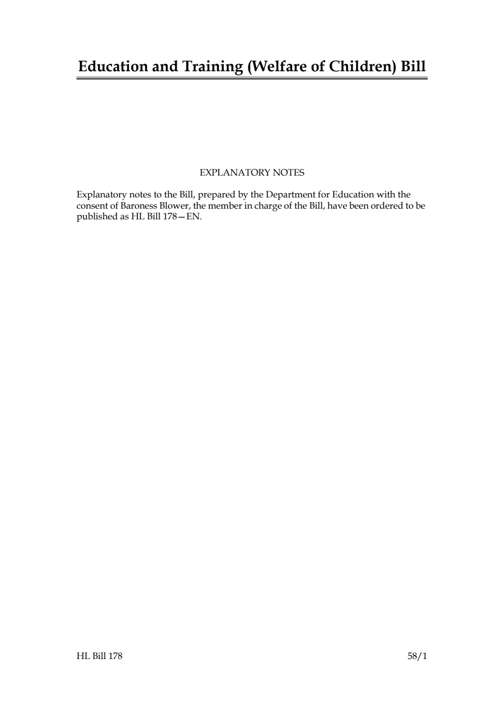 Education and Training (Welfare of Children) Bill