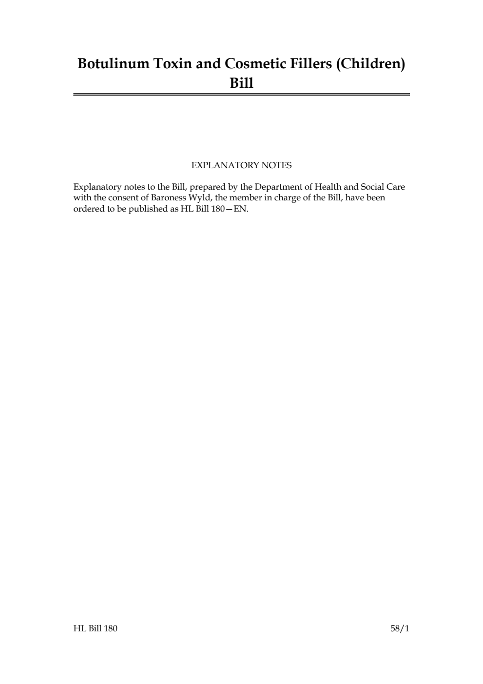 Botulinum Toxin and Cosmetic Fillers (Children) Bill