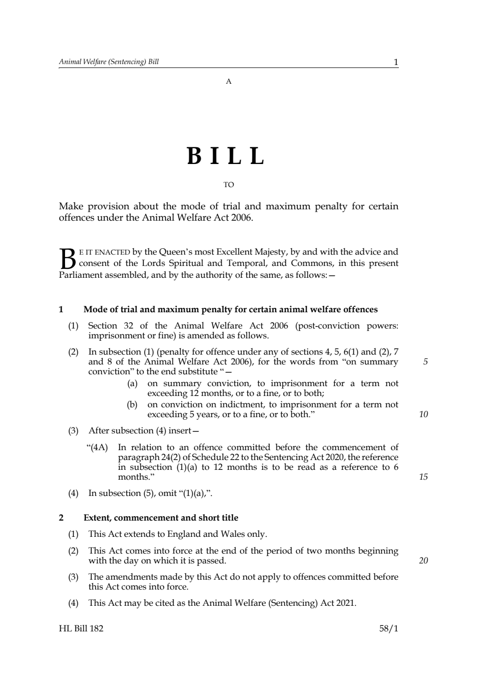 Animal Welfare (Sentencing) Bill