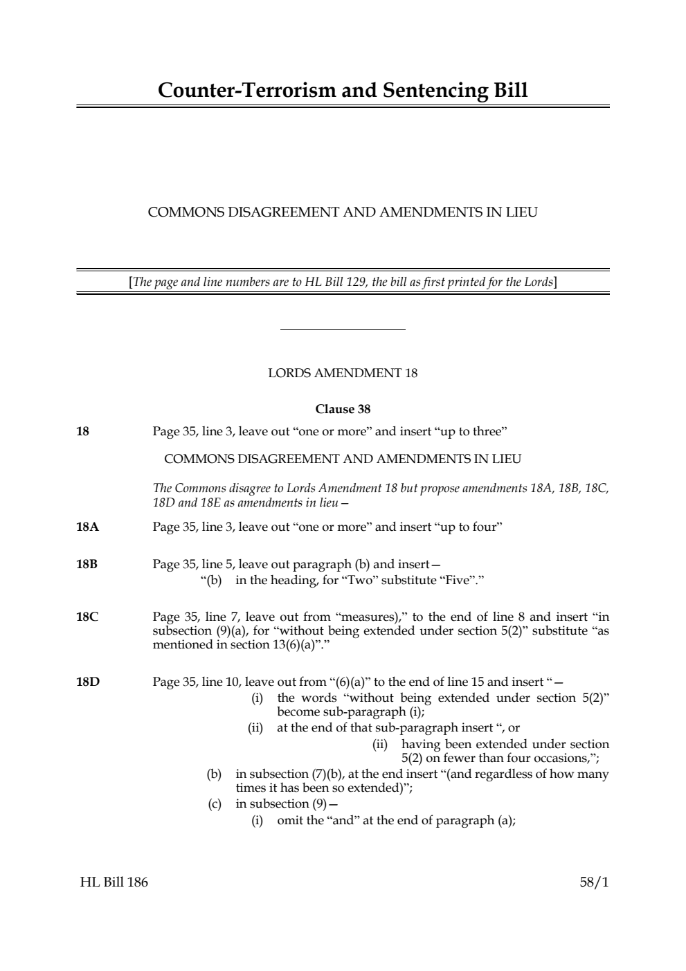 Counter-Terrorism and Sentencing Bill Commons disagreement and amendments in lieu