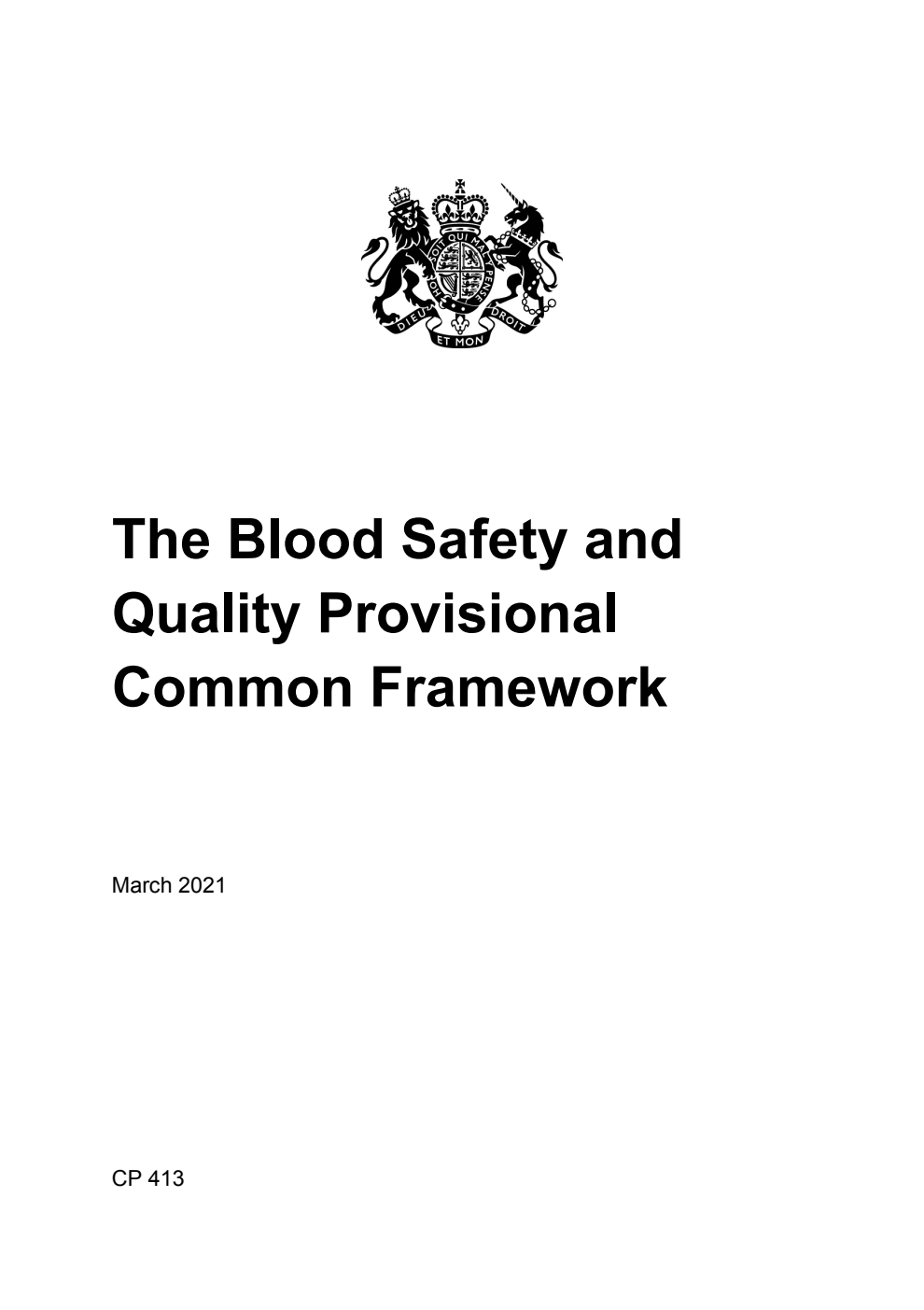 The Blood Safety and Quality Provisional Common Framework