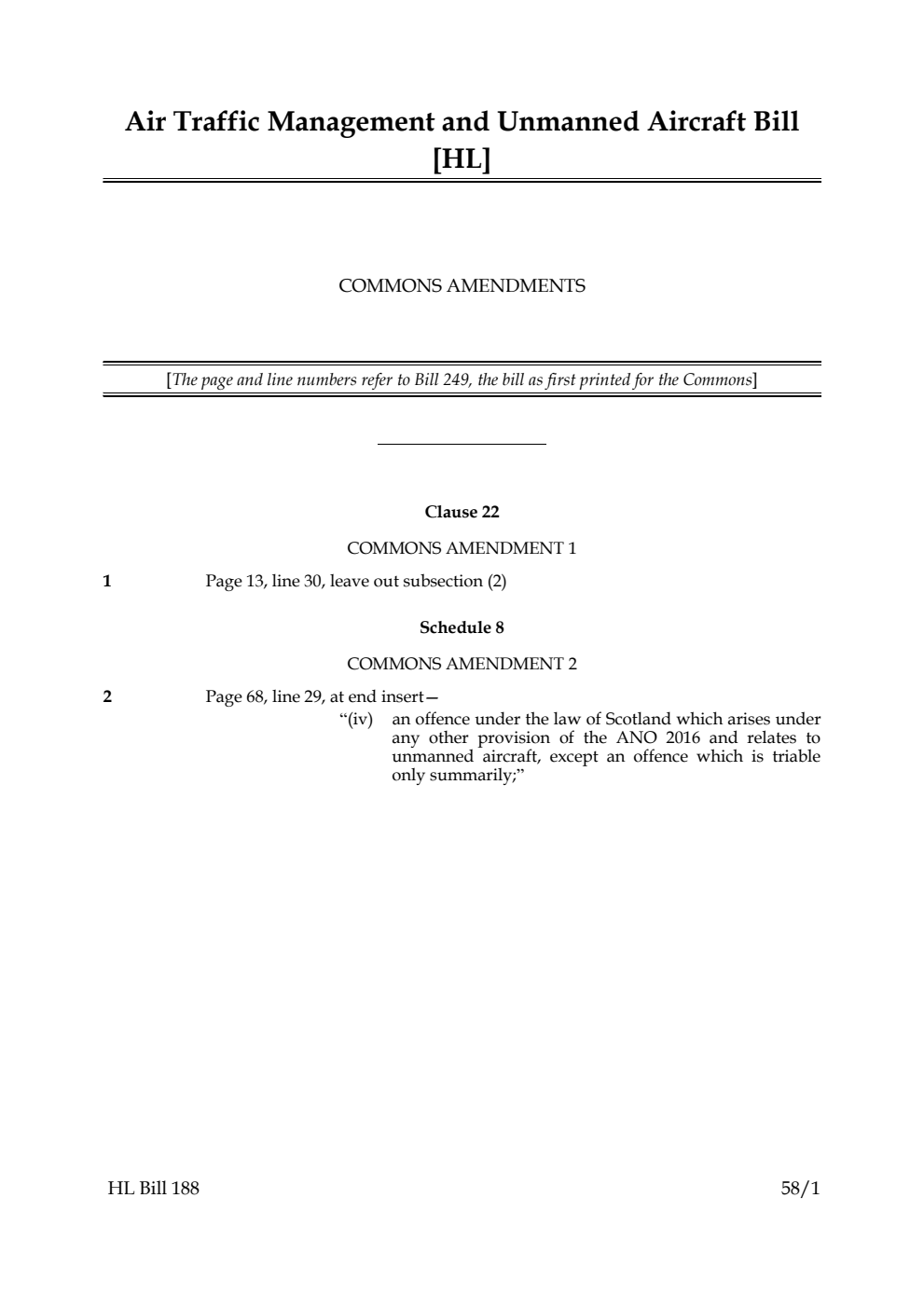Air Traffic Management and Unmanned Aircraft Bill Commons Amendments