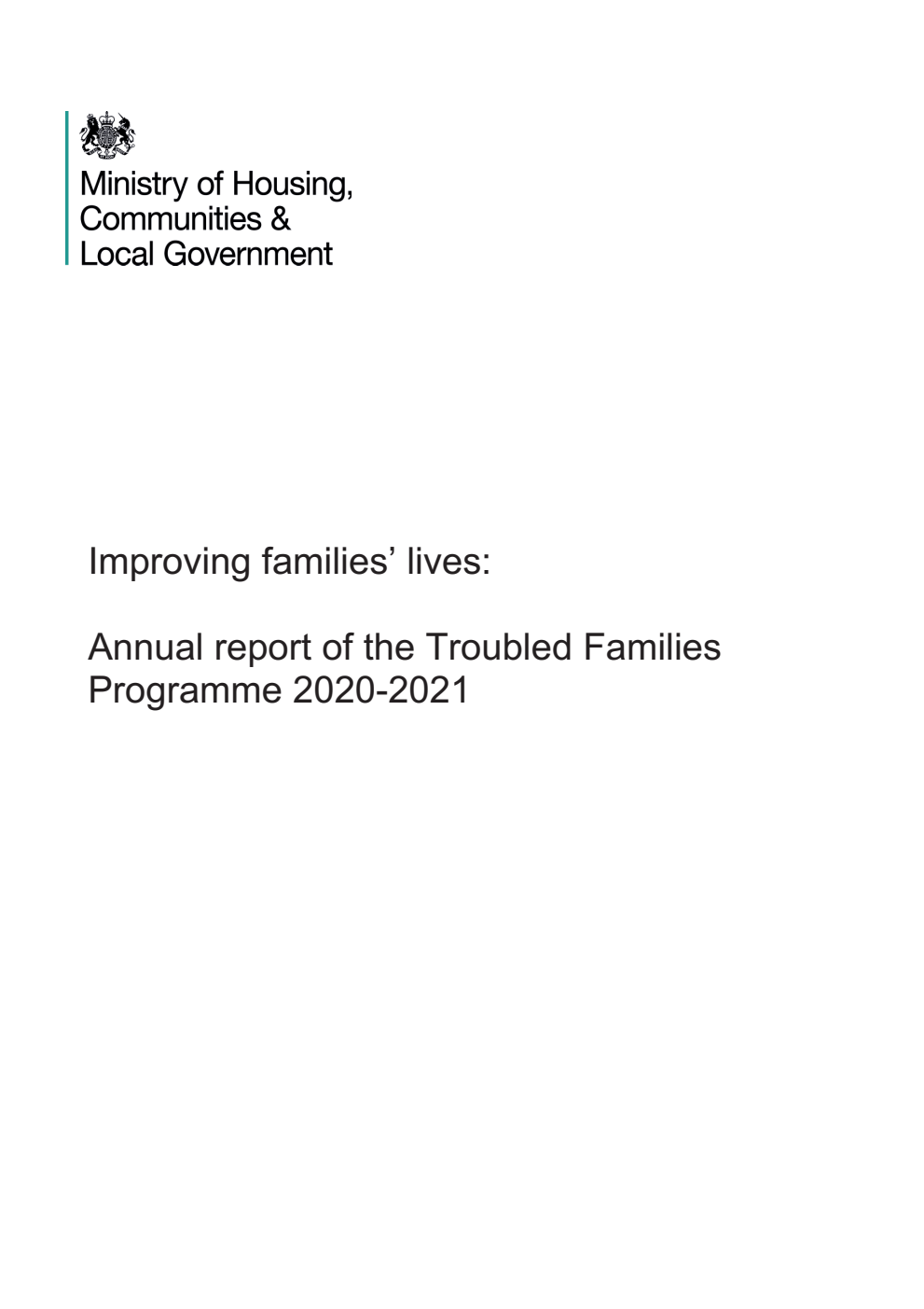 Improving families’ lives: Annual report of the Troubled Families Programme 2020-2021