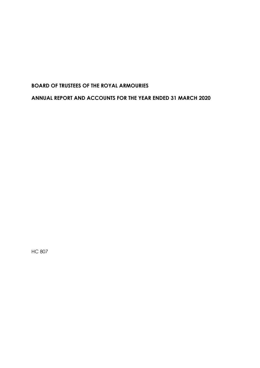 Board of Trustees of the Royal Armouries Annual Report and Accounts for the year ended 31 March 2020