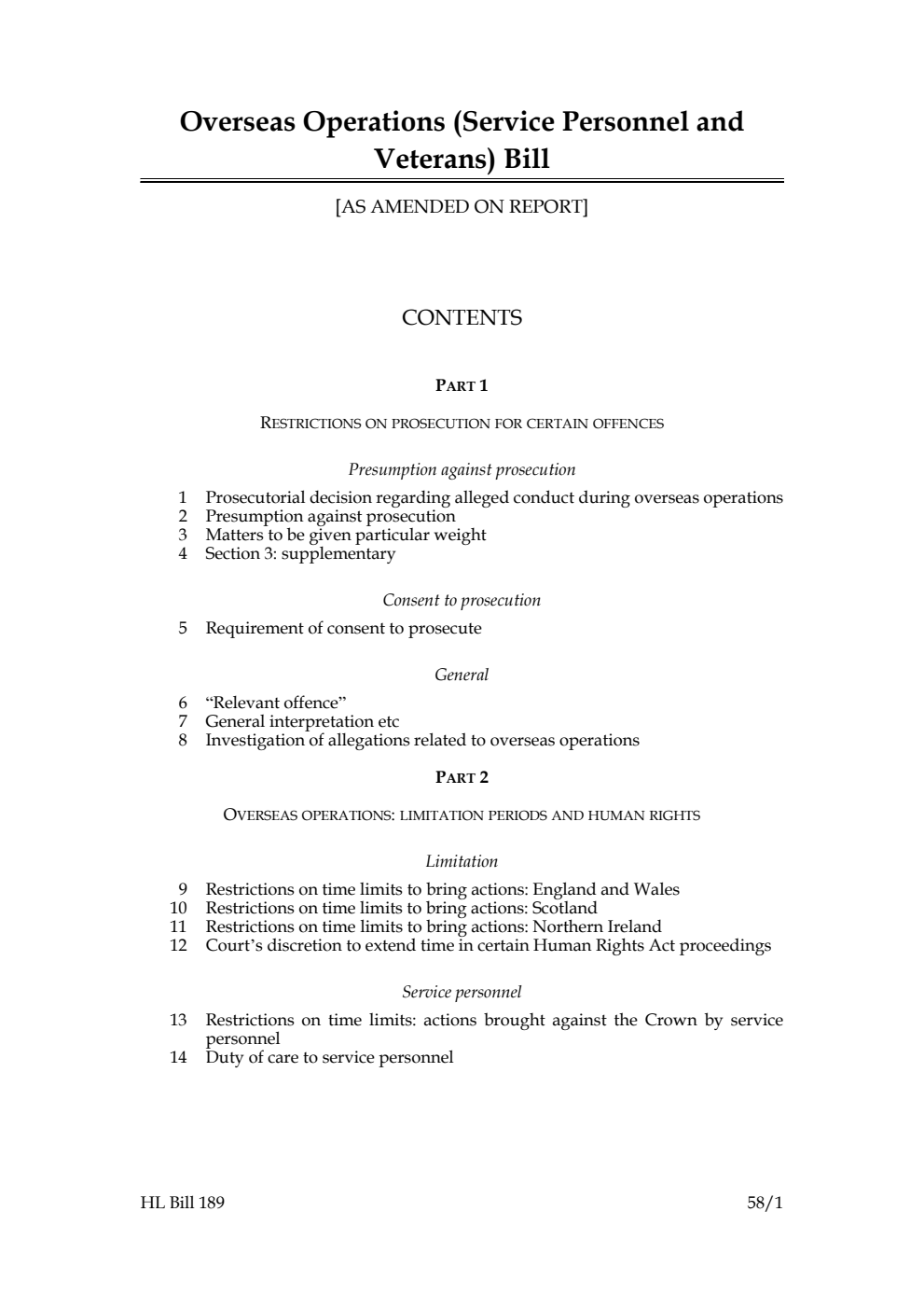 Overseas Operations (Service Personnel and Veterans) Bill [as amended on Report]