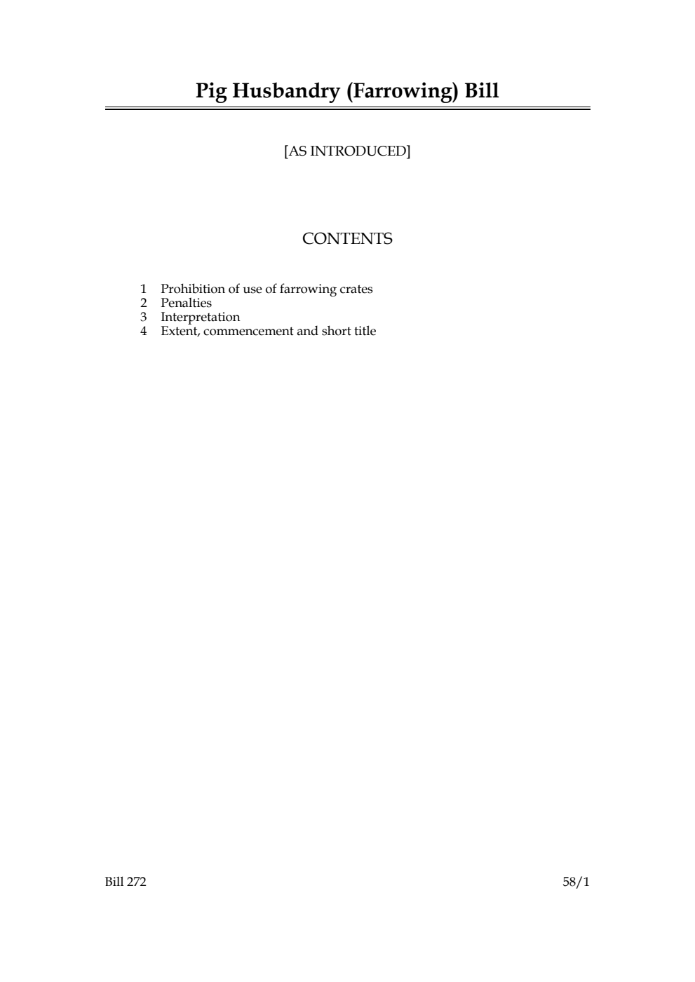 Pig Husbandry (Farrowing) Bill