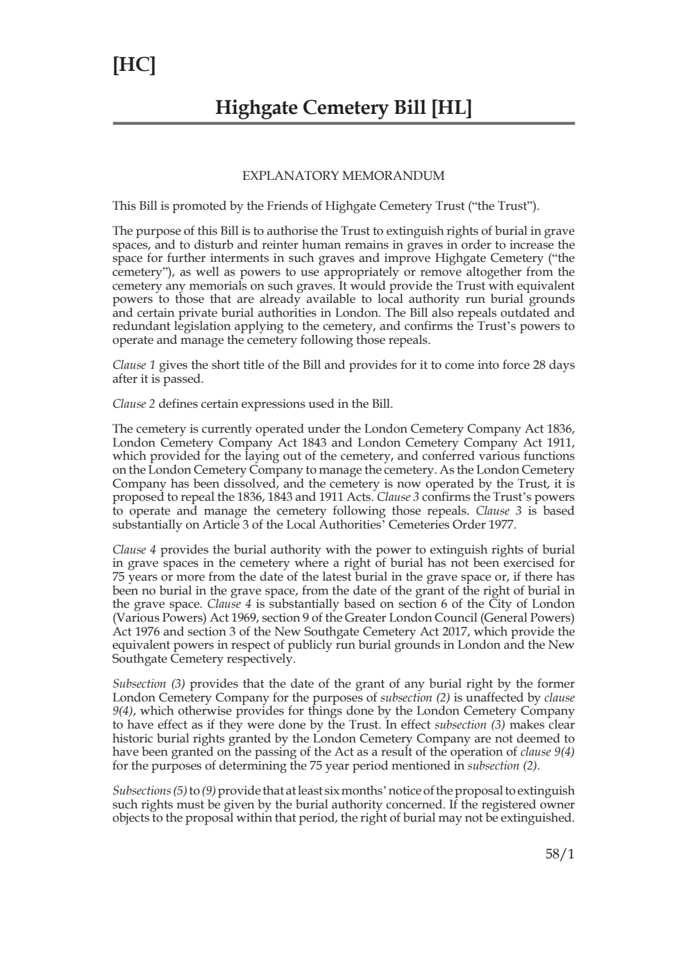 Highgate Cemetery Bill