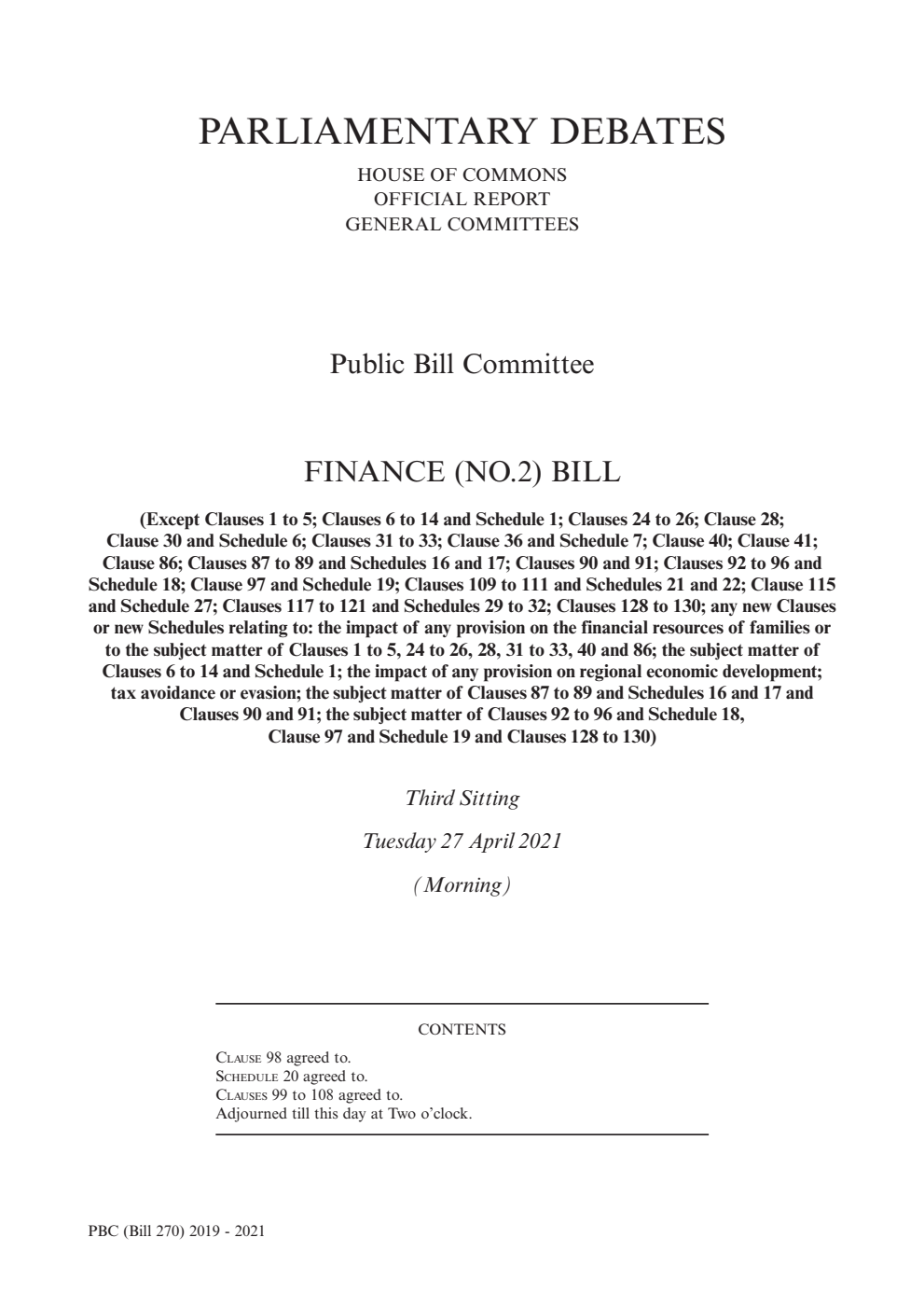 Finance (No. 2) Public Bill Committee 3rd Sitting 27th April June 2020 AM