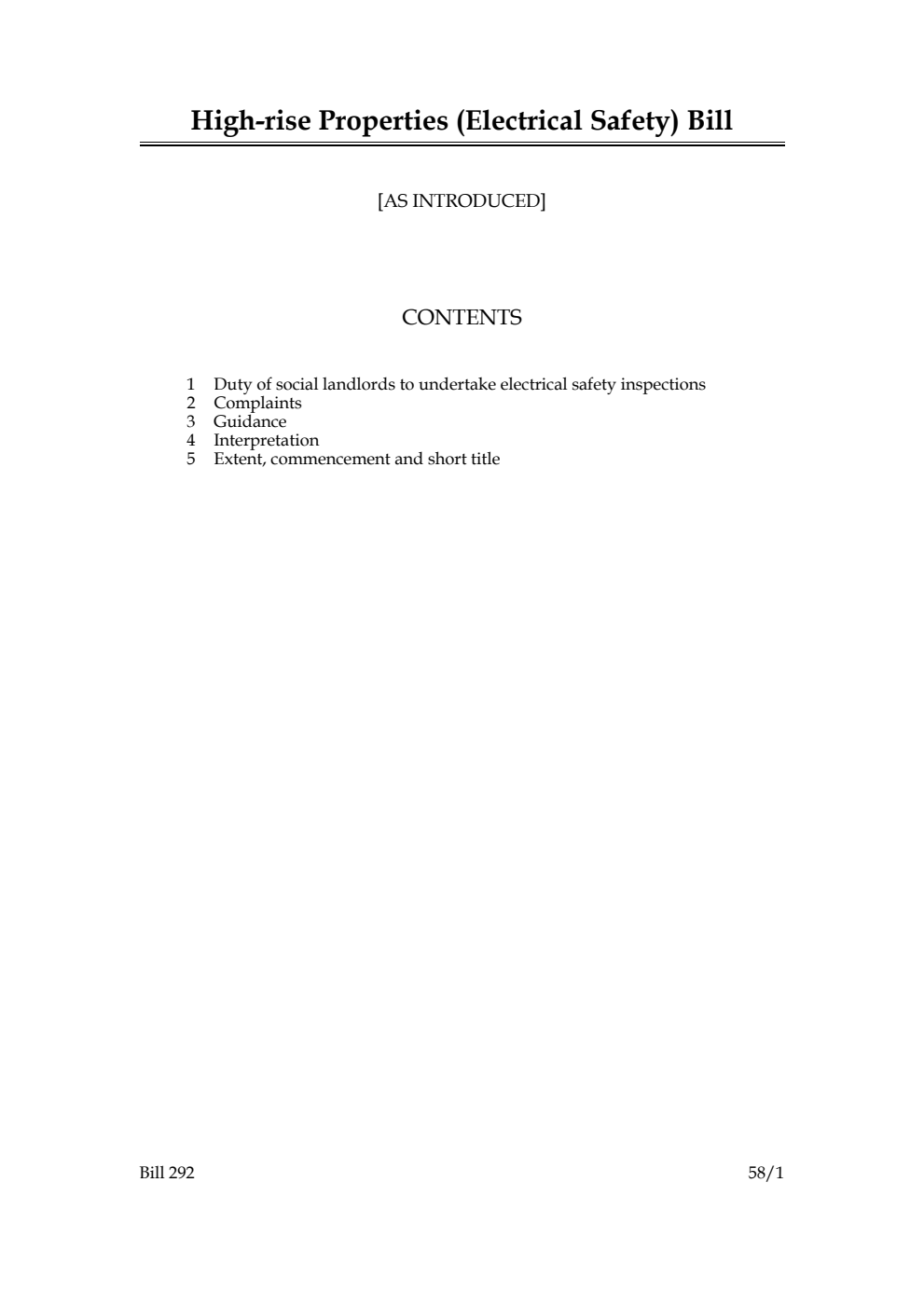 High-rise Properties (Electrical Safety) Bill