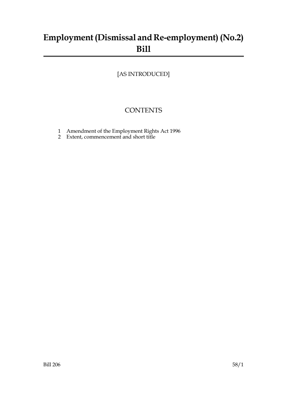 Employment (Dismissal and Re-employment) (No. 2) Bill