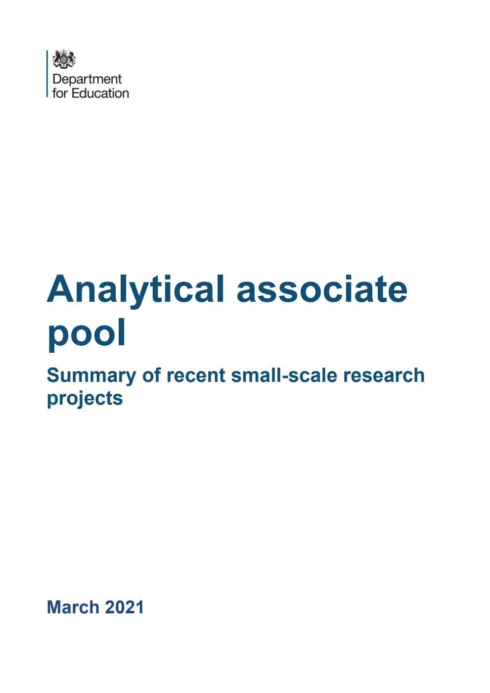 DFE-RR991 Analytical associate pool; Summary of recent small-scale research projects. March 2021