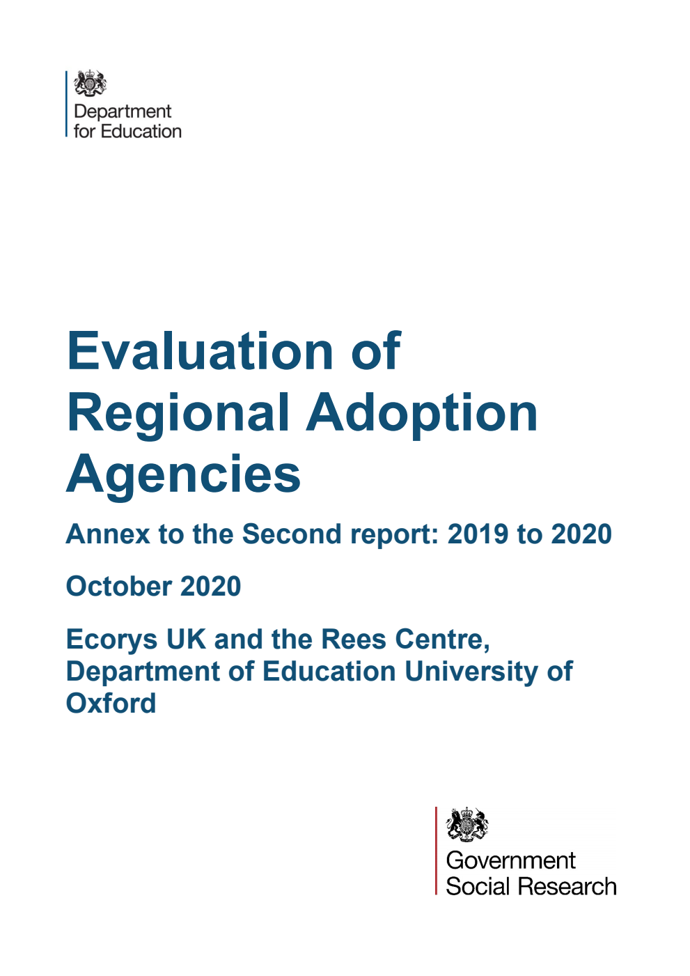 DFE-RR1000a Evaluation of Regional Adoption Agencies. Annex to the Second report: 2019 to 2020. October 2020