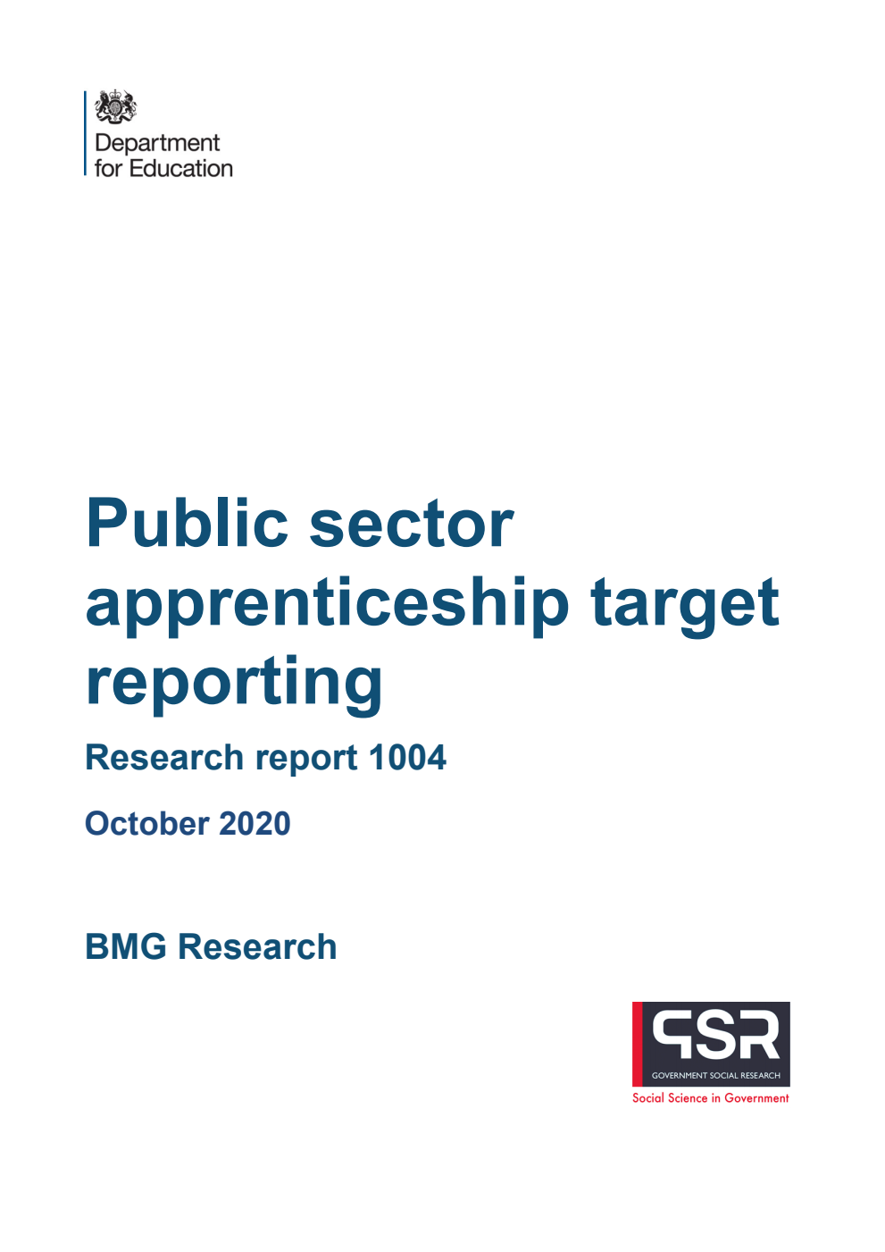 DFE-RR1004 Public sector apprenticeship target reporting. Research report 1004. October 2020