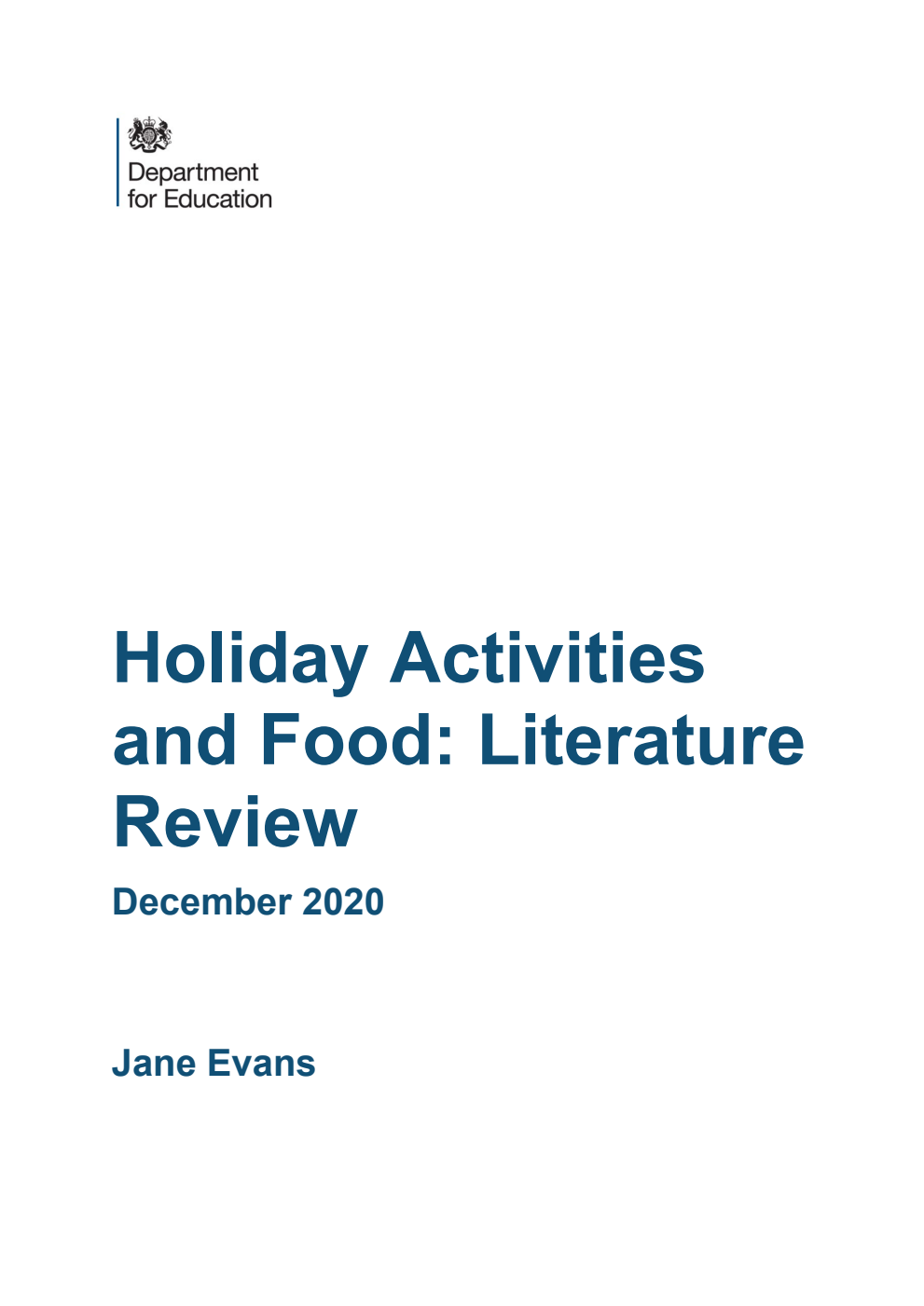 DFE-RR1088 Holiday Activities and Food: Literature Review. December 2020