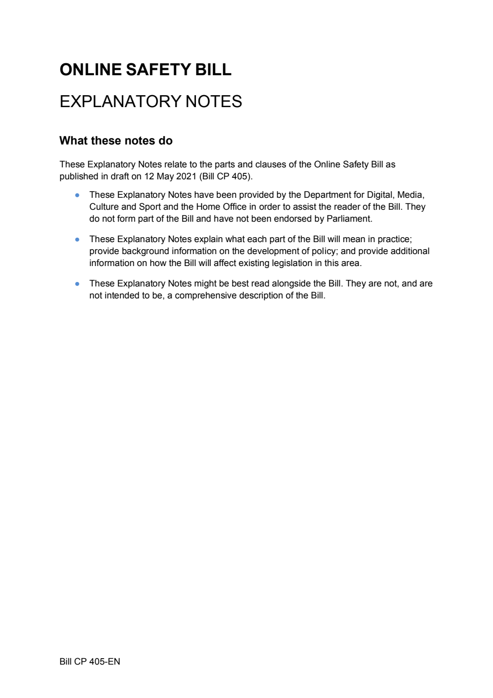 Draft Online Safety Bill Explanatory Notes