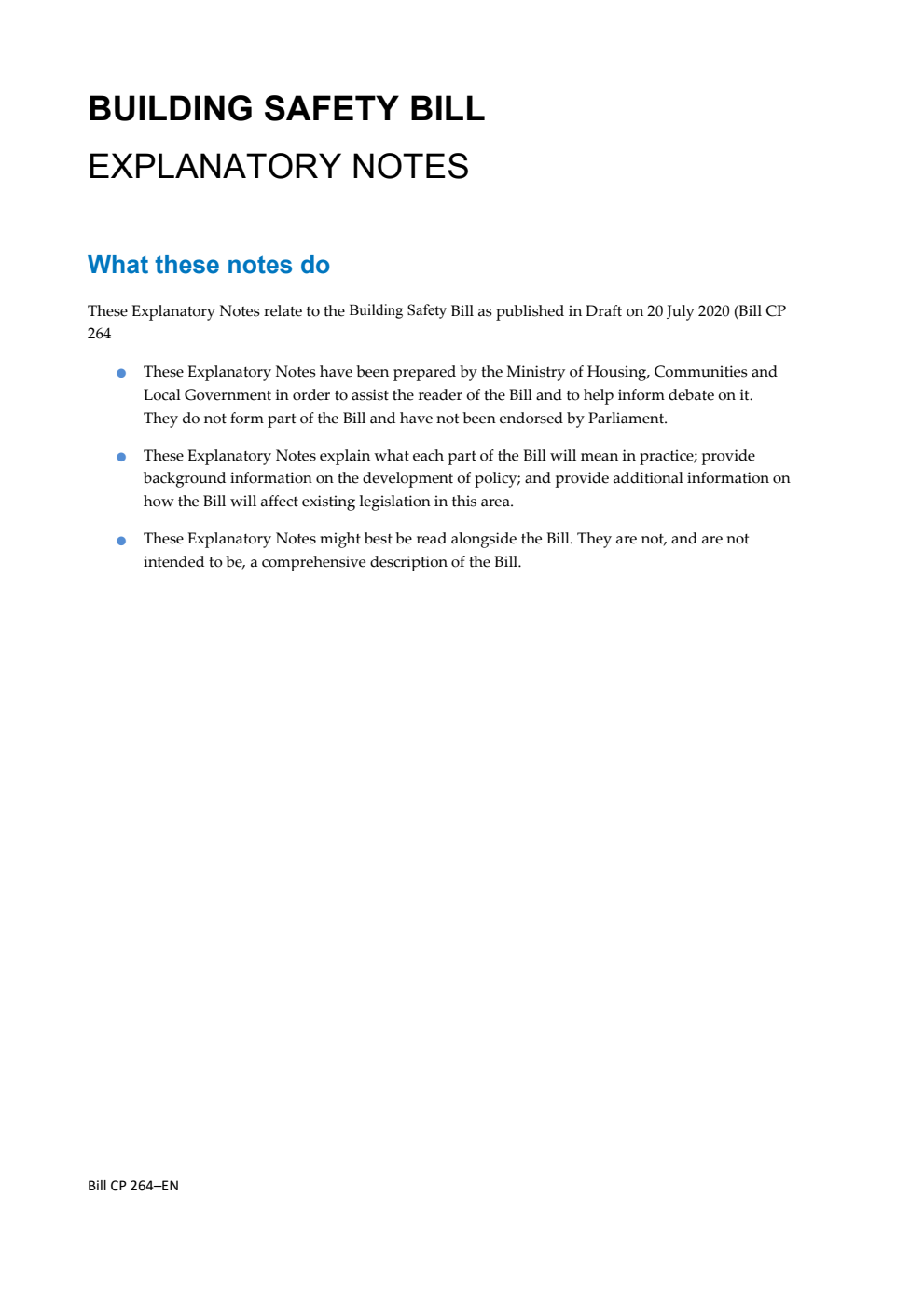 Draft Building Safety Bill Explanatory Notes