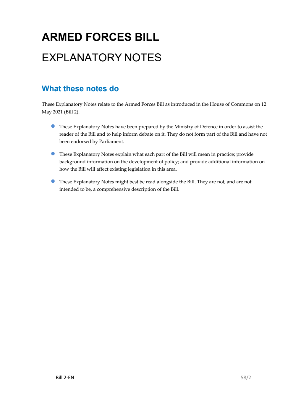 Armed Forces Bill Explanatory Notes