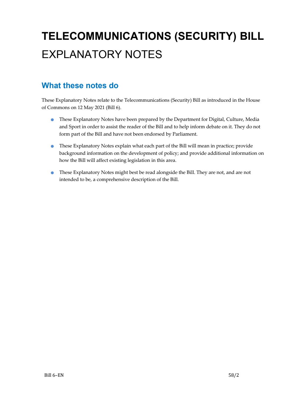 Telecommunications (Security) Bill Explanatory Notes
