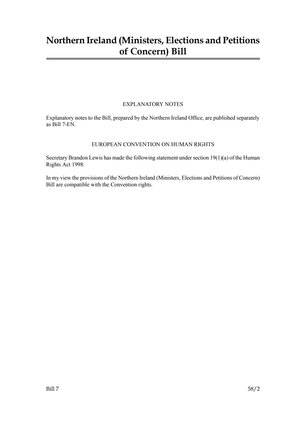 Northern Ireland (Ministers, Elections and Petitions of Concern) Bill