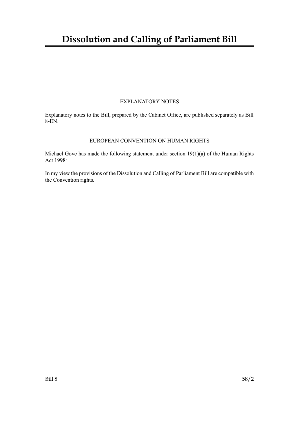 Dissolution and Calling of Parliament Bill