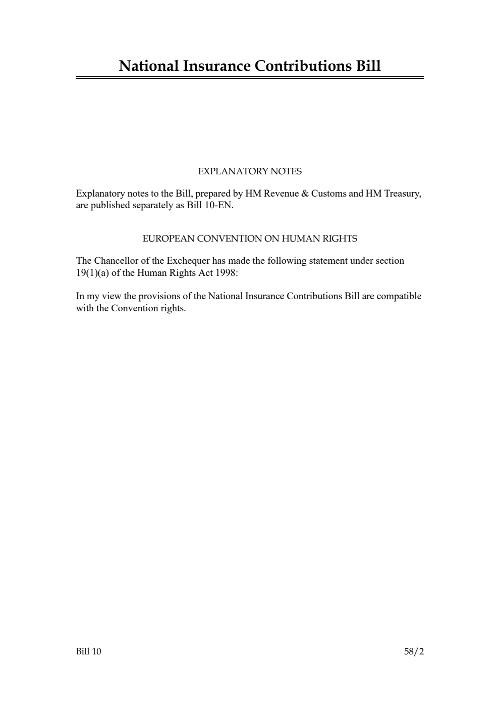 National Insurance Contributions Bill