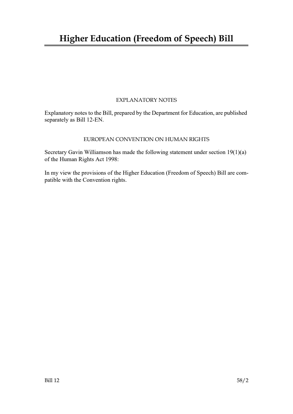 Higher Education (Freedom of Speech) Bill