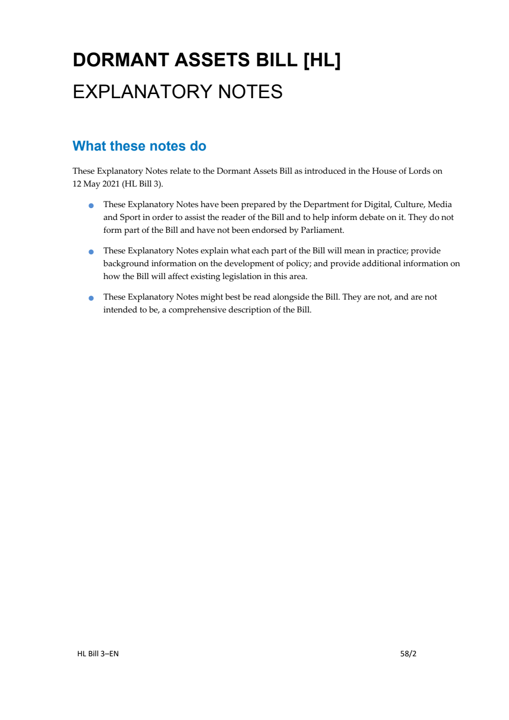 Dormant Assets Bill Explanatory Notes
