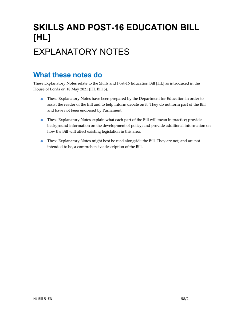 Skills and Post-16 Education Bill Explanatory Notes