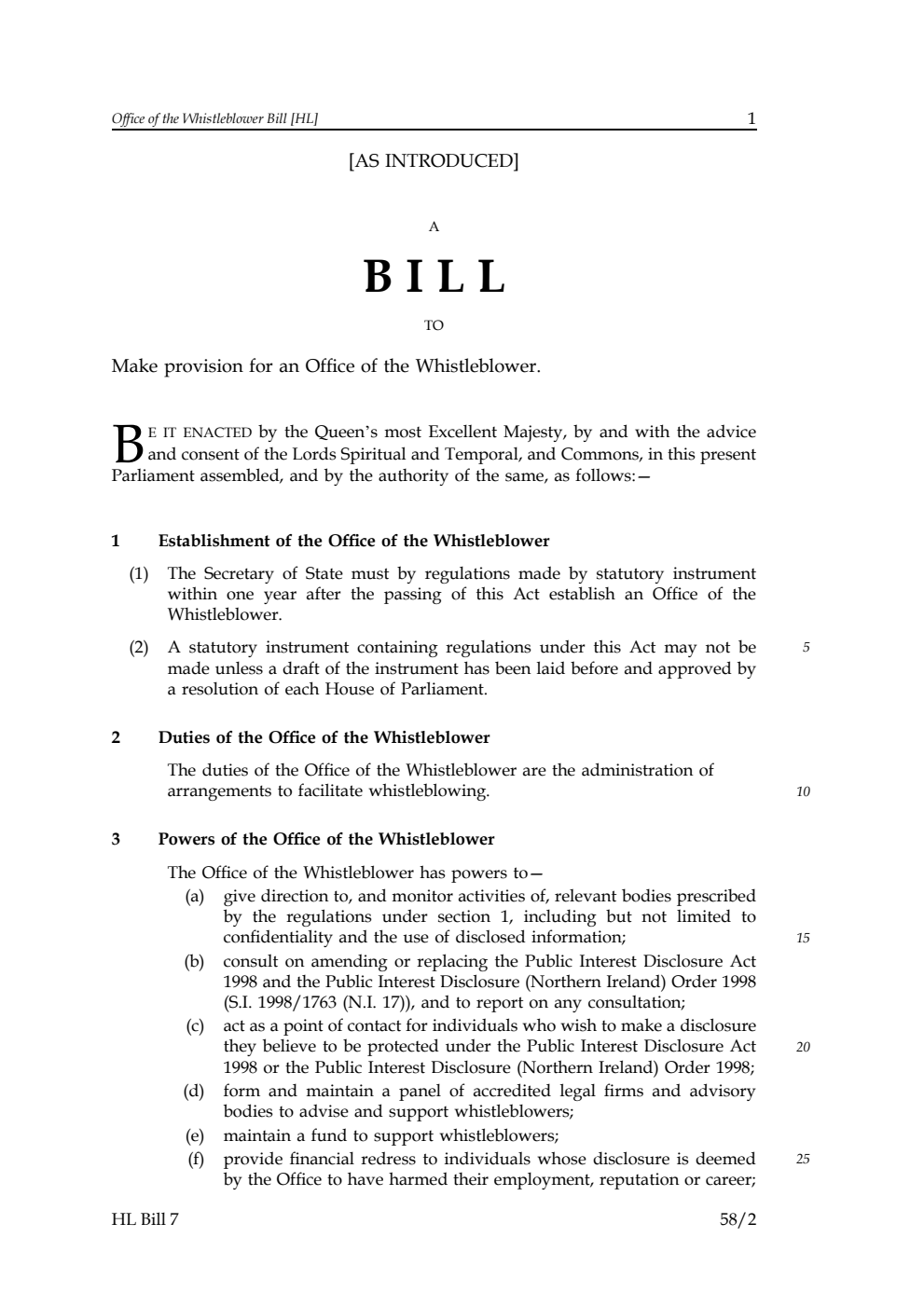 Office of the Whistleblower Bill