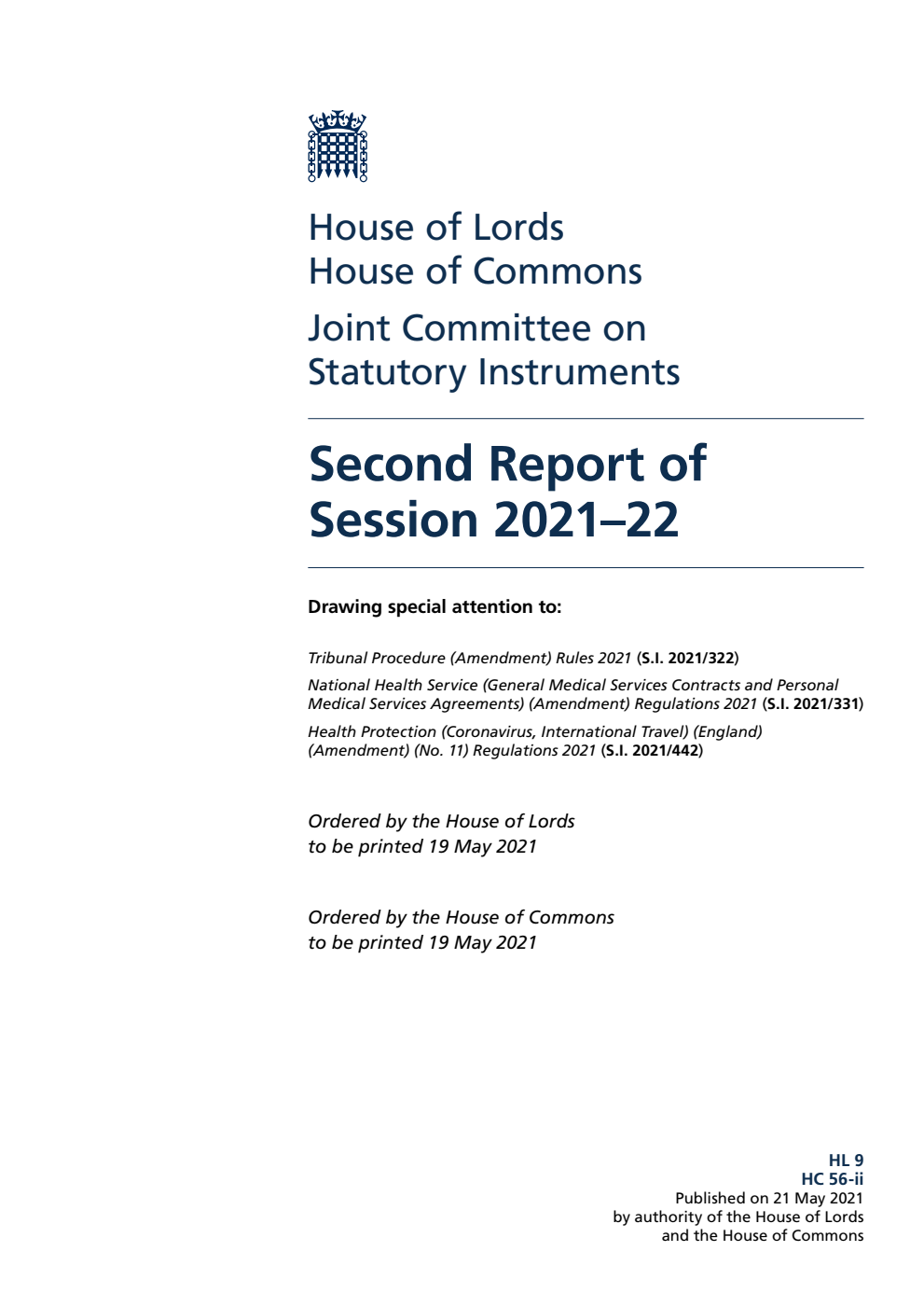 Joint Committee on Statutory Instruments 2nd Report of Session 2021-22
