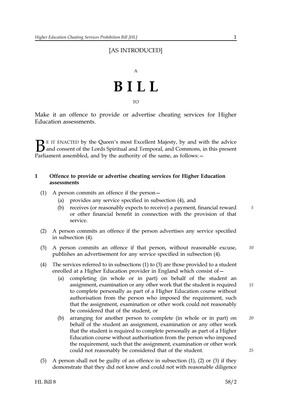 Higher Education Cheating Services Prohibition Bill