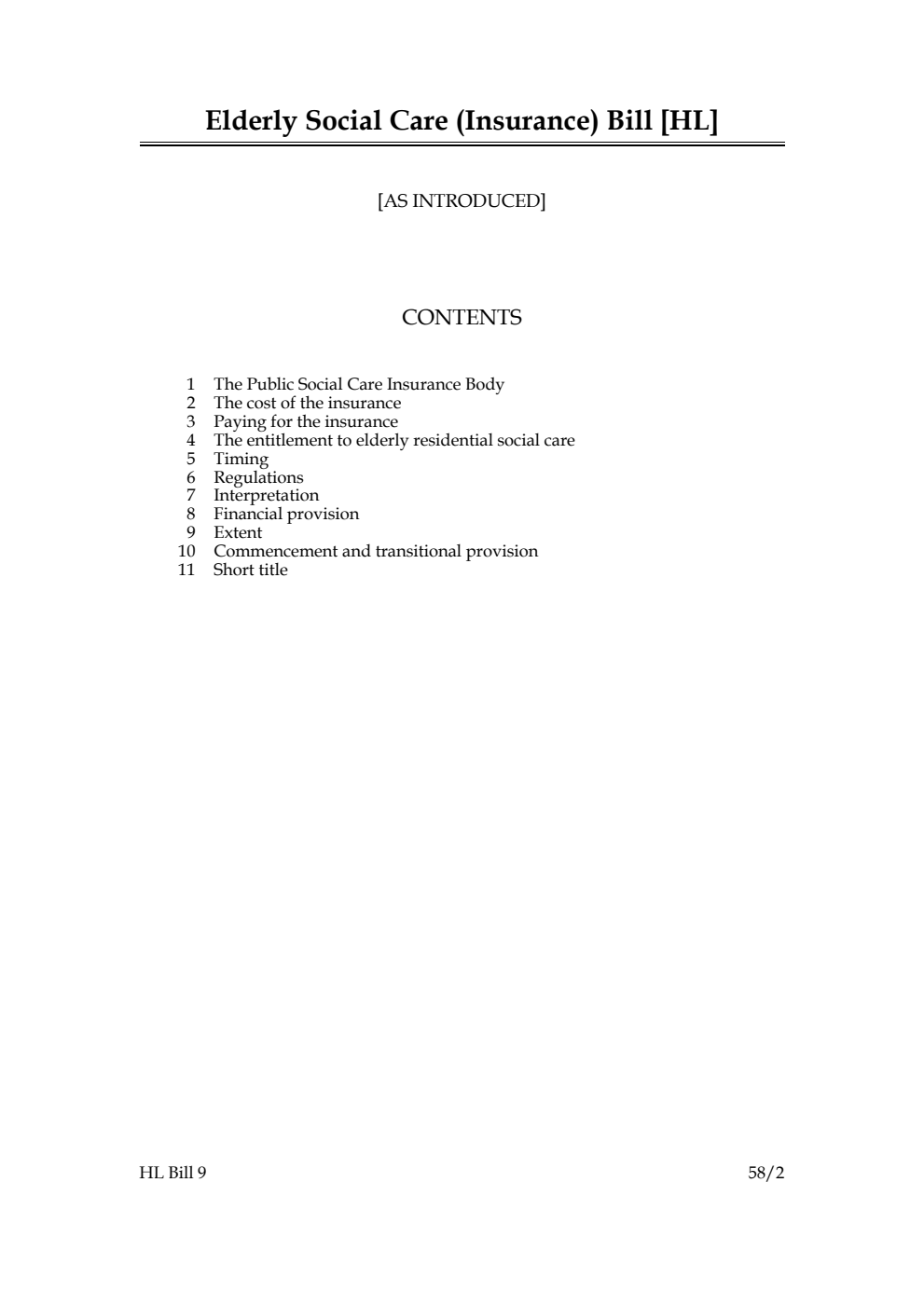 Elderly Social Care (Insurance) Bill