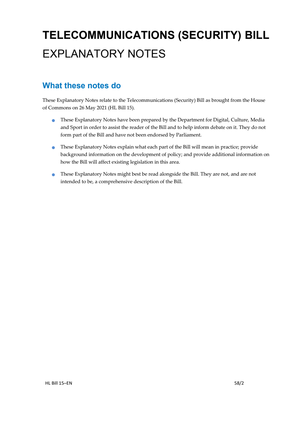 Telecommunications (Security) Bill Explanatory Notes