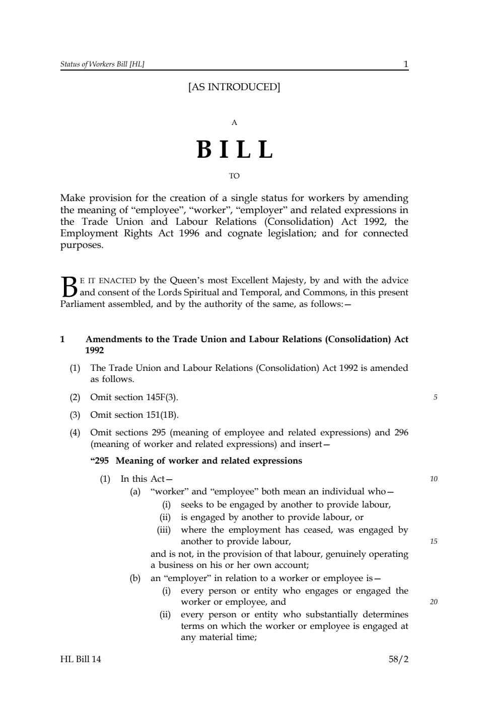 Status of Workers Bill