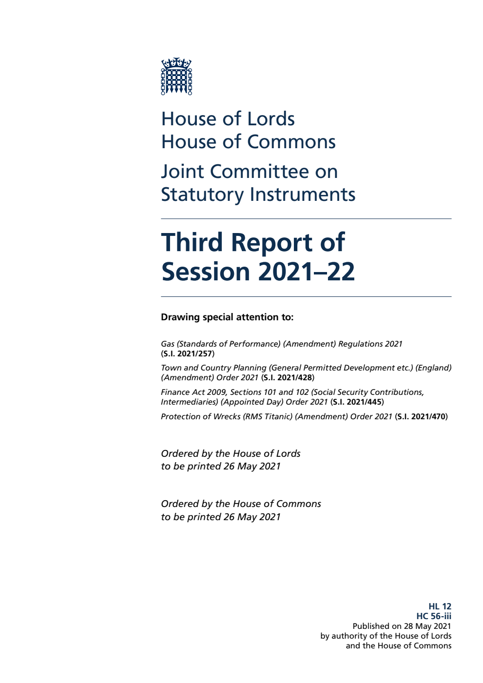 Joint Committee on Statutory Instruments 3rd Report of Session 2021-22