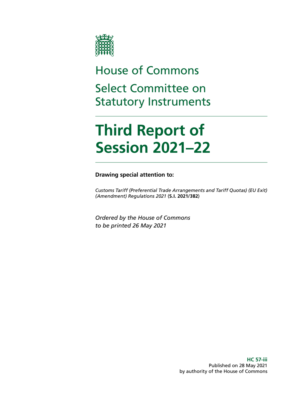 Statutory Instruments Committee 3rd Report of Session 2021-22