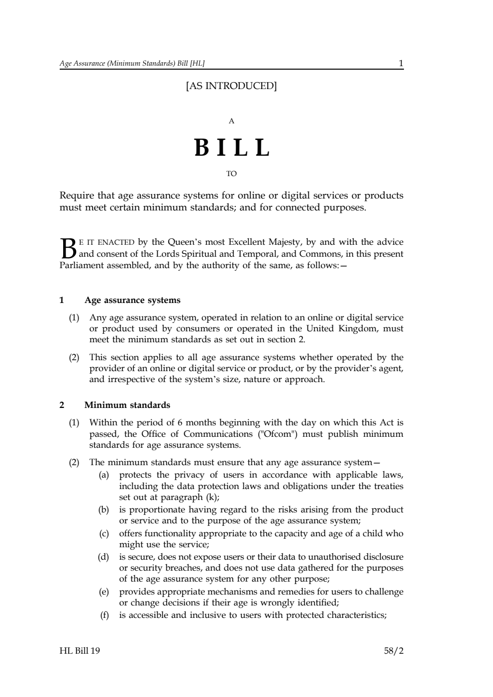 Age Assurance (Minimum Standards) Bill