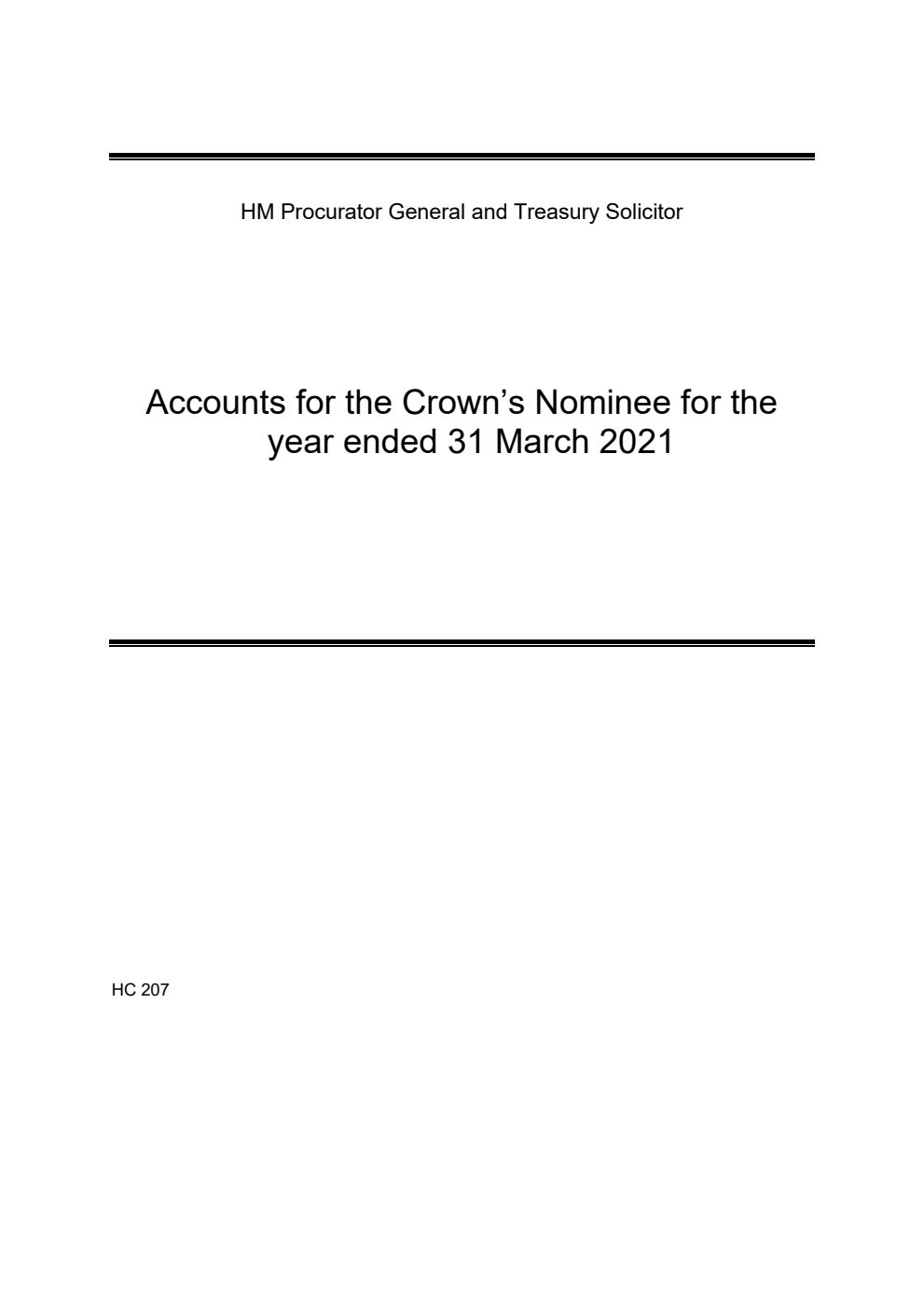 HM Procurator General and Treasury Solicitor Accounts for the Crown's Nominee for the year ended 31 March 2021