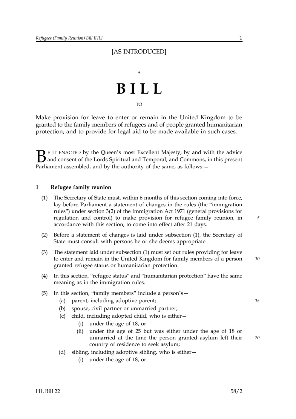 Refugees (Family Reunion) Bill