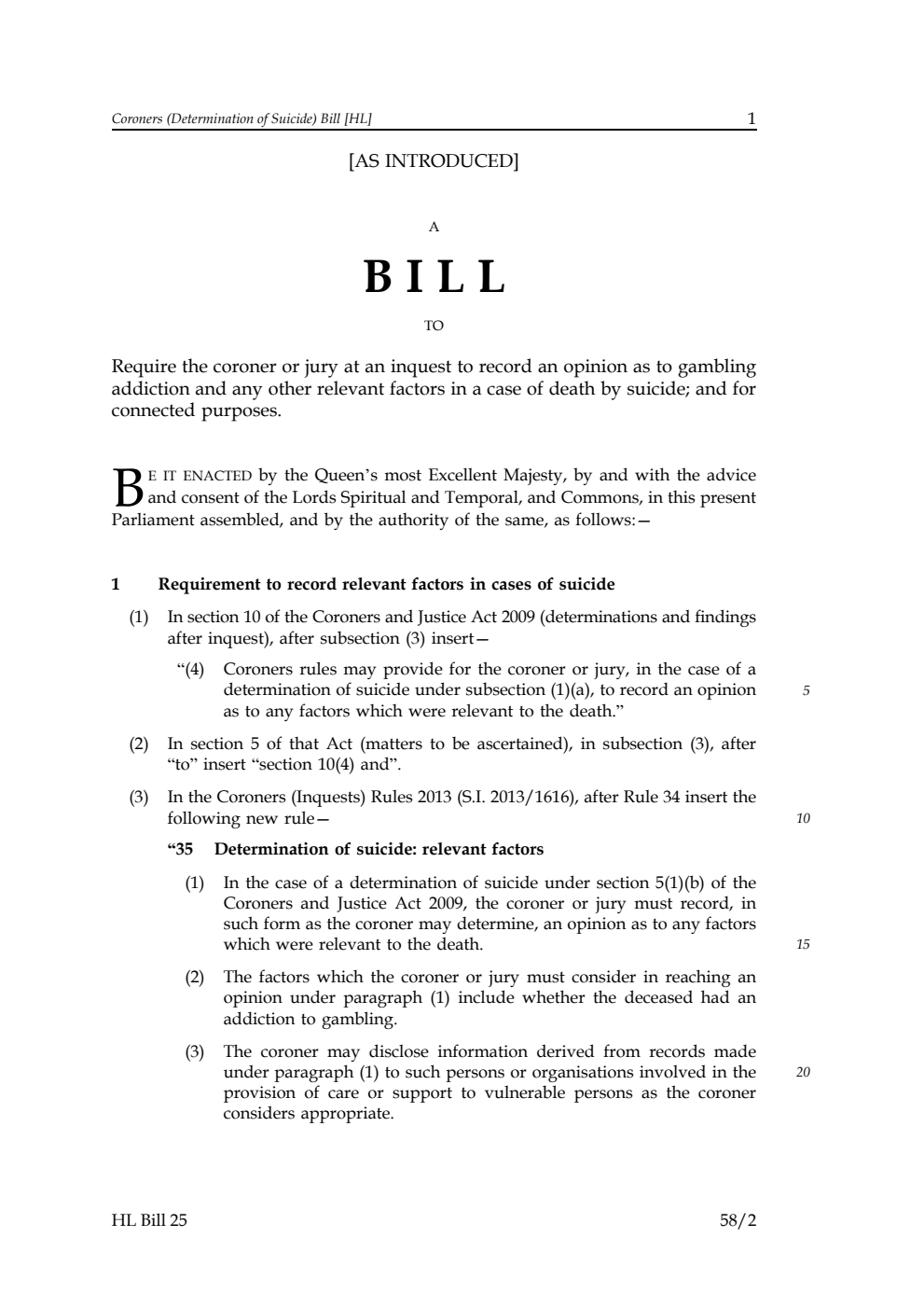 Coroners (Determination of Suicide) Bill