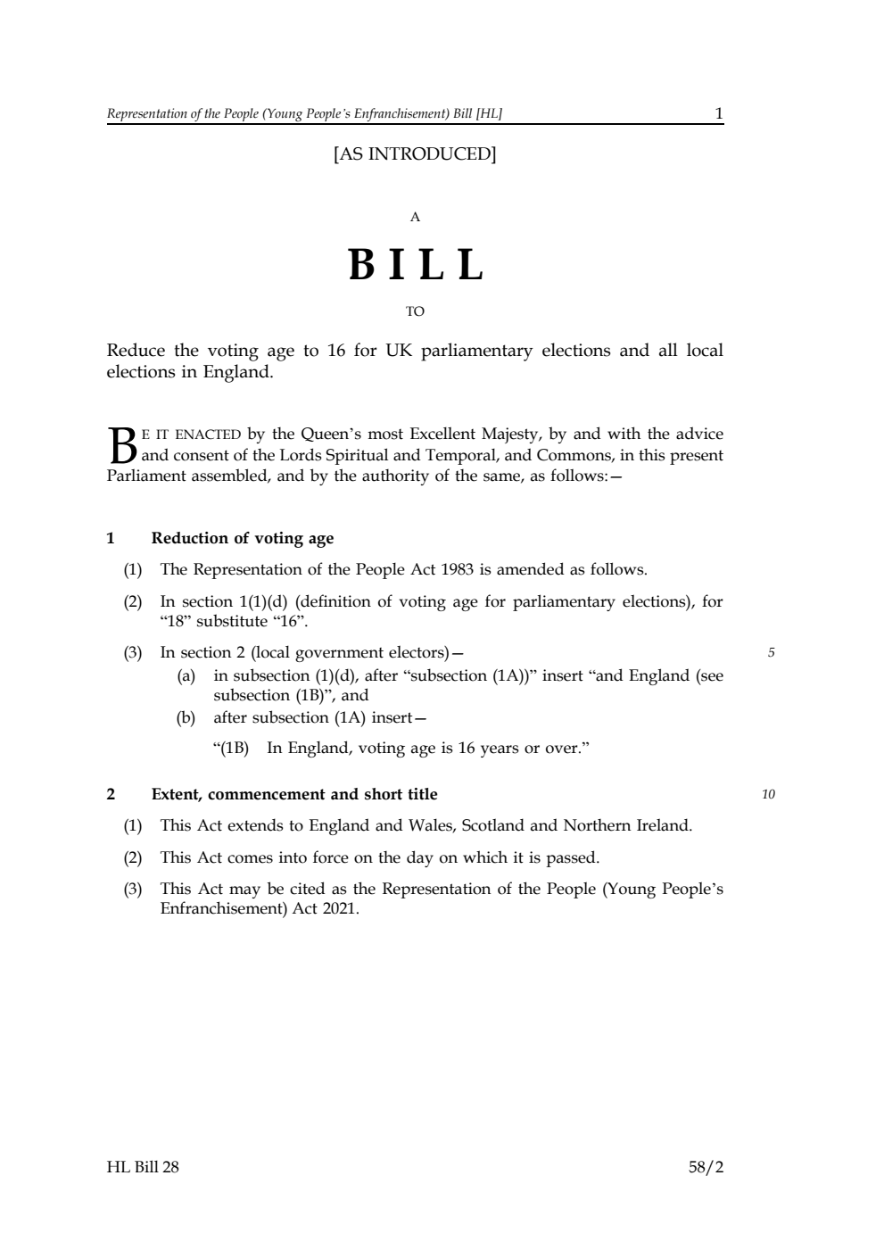 Representation of the People (Young People’s Enfranchisement) Bill