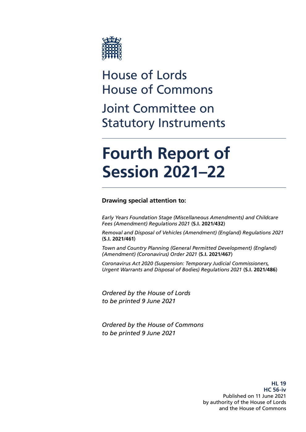 Joint Committee on Statutory Instruments 4th Report of Session 2021-22