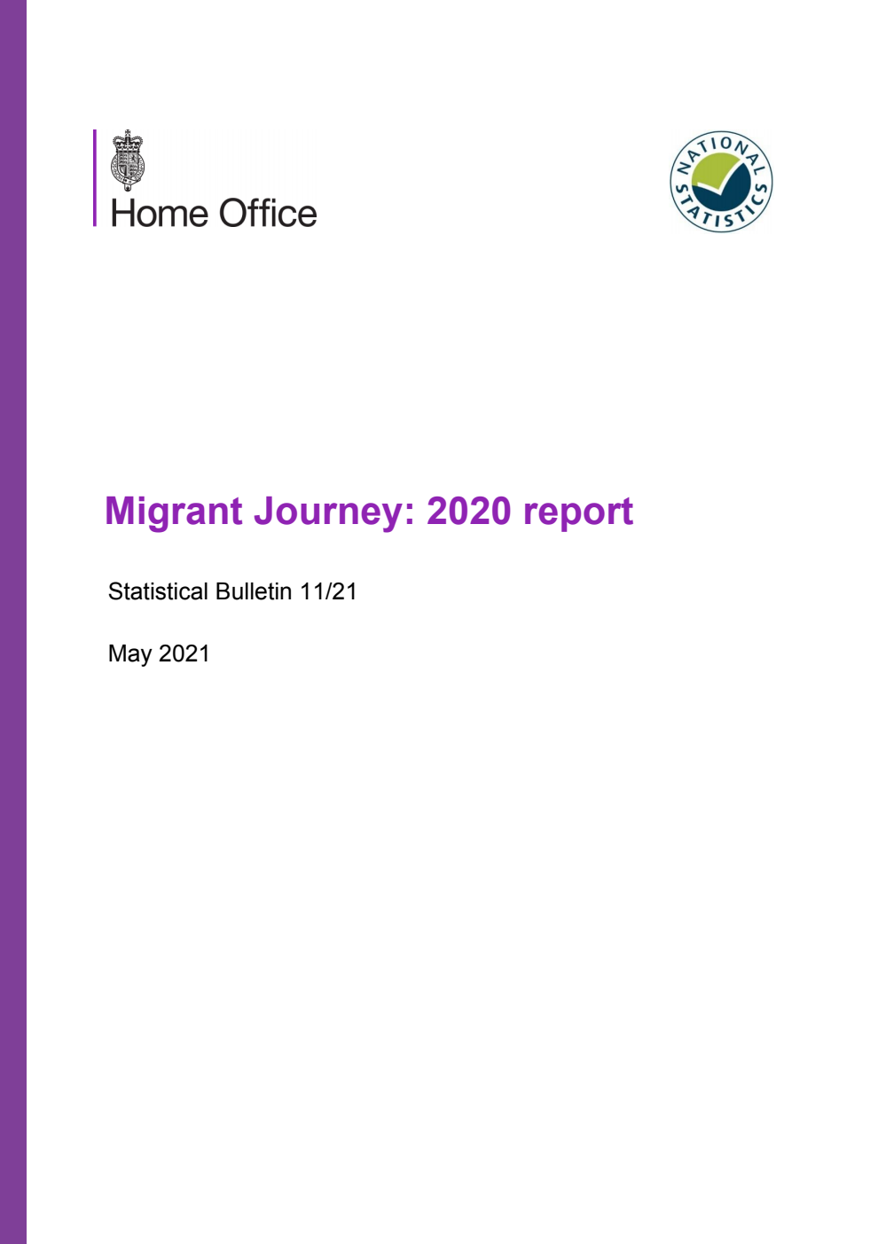 Home Office Statistical Bulletin 11/21 Migrant Journey: 2020 report