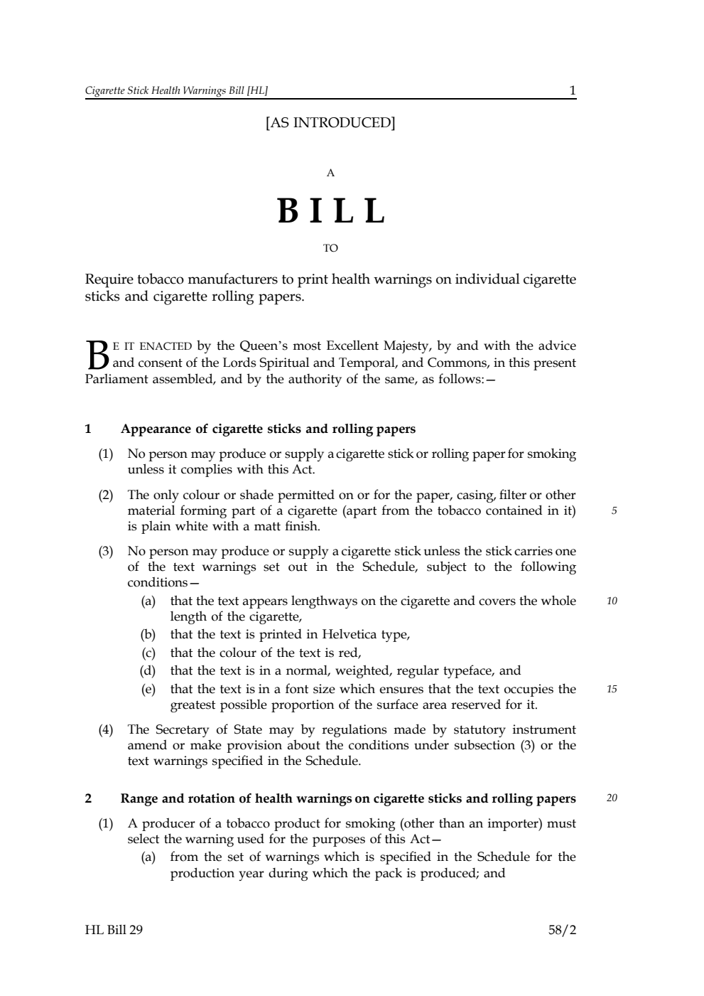 Cigarette Stick Health Warnings Bill