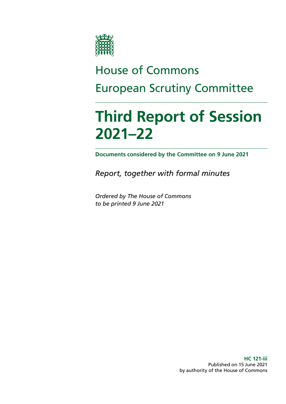European Scrutiny Committee 3rd Report of Session 2021-22