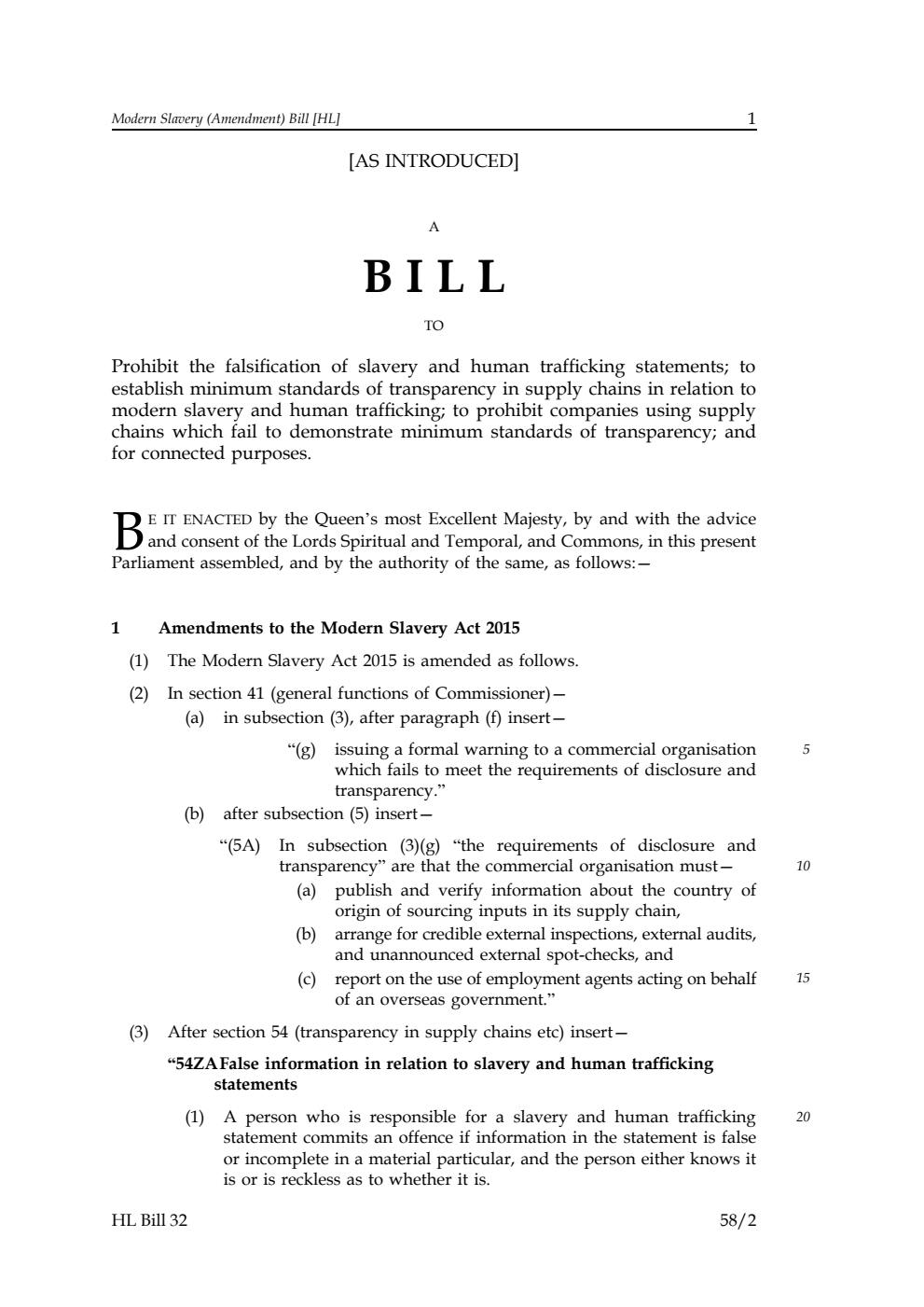 Modern Slavery (Amendment) Bill