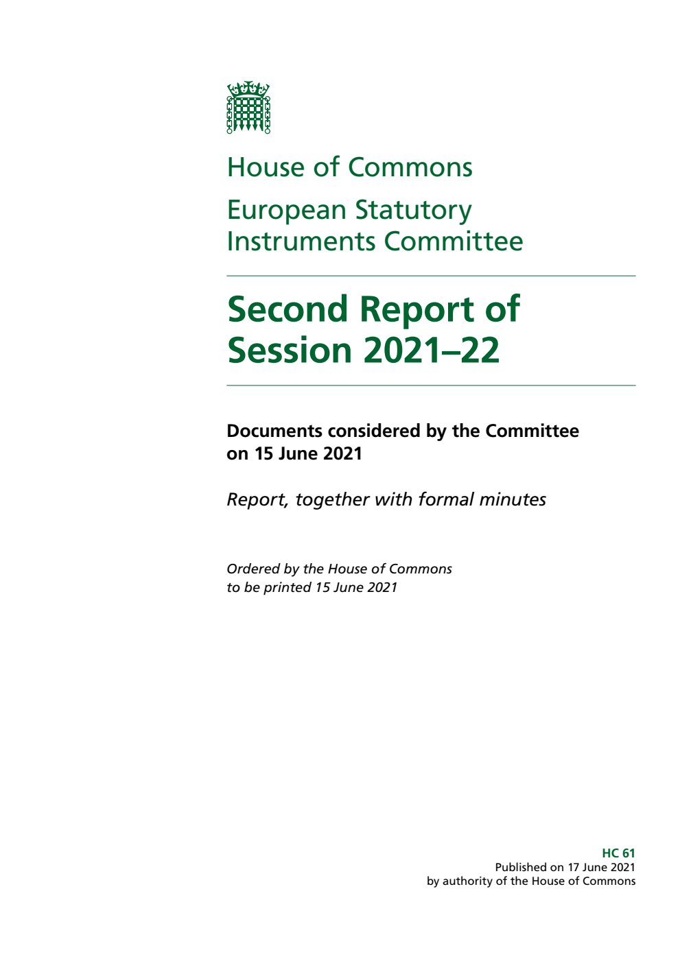 European Statutory Instruments Committee 2nd Report of Session 2021-22